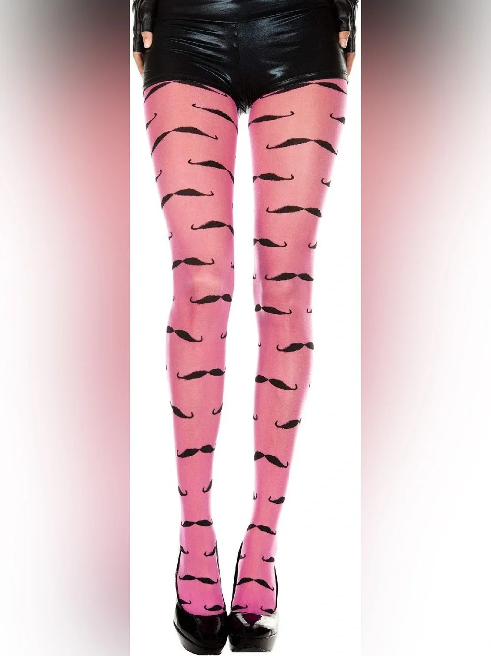 Brand New-Leg Avenue Pink Tights with Black Mustache Print